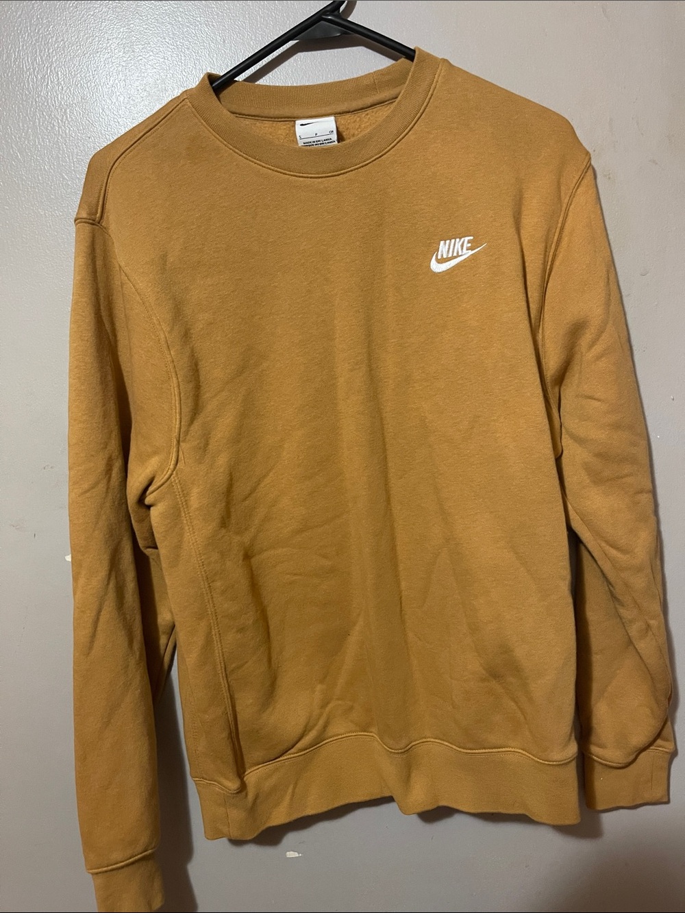 Nike Men's Crewneck Sweatshirt in Mustard Brown with White Logo